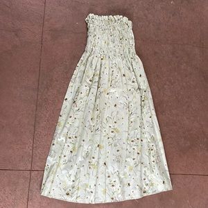 H&M Mint Green Floral Cotton Strapless Bandeau Stretchy Top Midi Dress